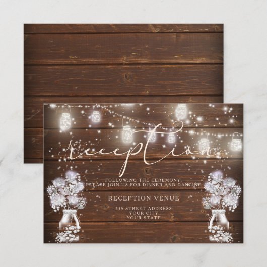 ザ・ベアフット・ブライド™ ラスティック メイソンジャー ストリング ライト 招待状 (正面/裏面)