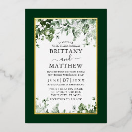 ザ・ボタ結婚ニカル・グリーナリー・ツタ・セージ・ファンズ・金ゴールド 箔招待状