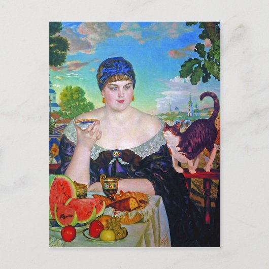 ザ・マーチャントの妻と猫byボリス・クストディエフ ポストカード (正面)