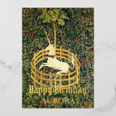 ザ・ユニコーン監禁ファンタジー中世誕生日 箔シーズンカード (正面)