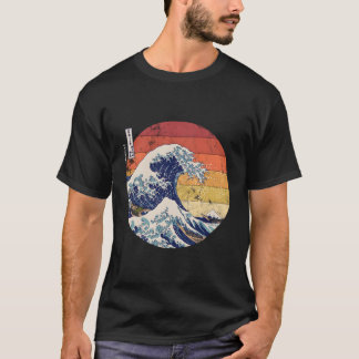 ザ・素晴らしウェーブ神奈川北斎日本のレトロメンズ Tシャツ