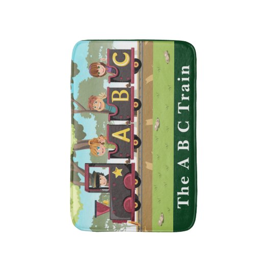 ザA B C列車グリーンイエローブラウンの車輪 バスマット (正面縦)