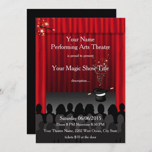 シアターパフォーミングアート魔法ステージショー招待状 招待状 (正面/裏面)