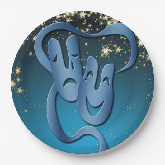 シアターマスクコメディ悲劇スターパーティープレート ペーパープレート (正面)