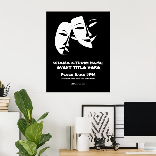 シアターマスクコメディ悲劇白黒イベント ポスター (ホームオフィス)