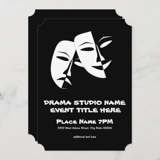 シアターマスクコメディ悲劇白黒イベント 招待状 (正面/裏面)