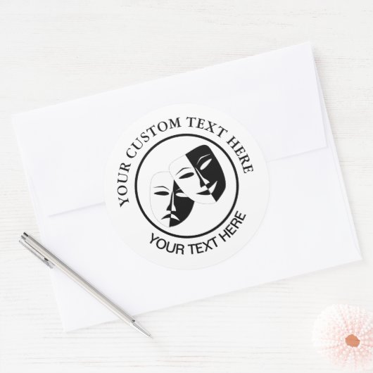 シアターマスクコメディ悲劇白黒カスタム2 ラウンドシール (封筒)