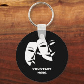 シアターマスクコメディ悲劇白黒カスタム キーホルダー (正面)