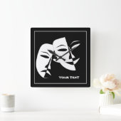 シアターマスクコメディ悲劇白黒カスタム スクエア壁時計 (ホーム)