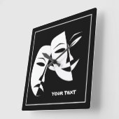 シアターマスクコメディ悲劇白黒カスタム スクエア壁時計 (傾斜)