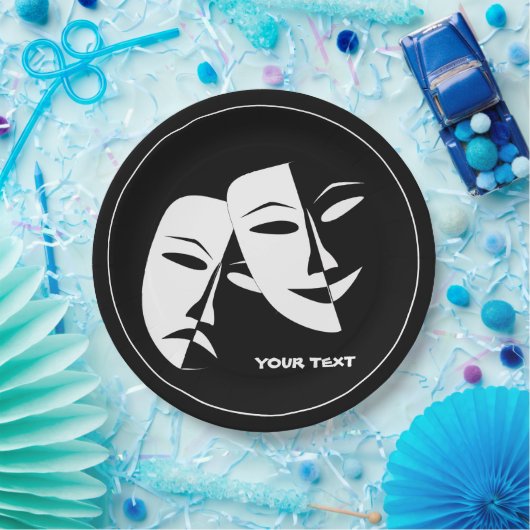 シアターマスクコメディ悲劇白黒カスタム ペーパープレート (パーティー)