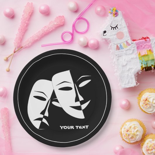 シアターマスクコメディ悲劇白黒カスタム ペーパープレート (パーティー)
