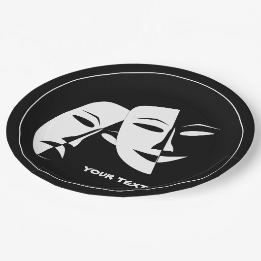 シアターマスクコメディ悲劇白黒カスタム ペーパープレート (アングル)