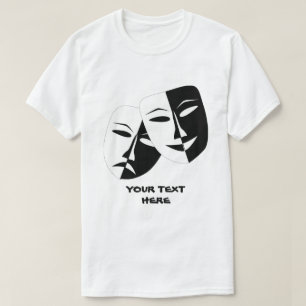 シアターマスクコメディ悲劇白黒カスタム Tシャツ