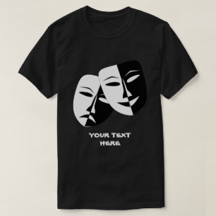 シアターマスクコメディ悲劇白黒カスタムB Tシャツ