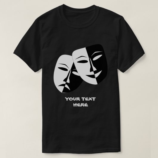 シアターマスクコメディ悲劇白黒カスタムB Tシャツ (デザイン正面)