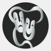 シアターマスクコメディ悲劇白黒シール ラウンドシール (正面)