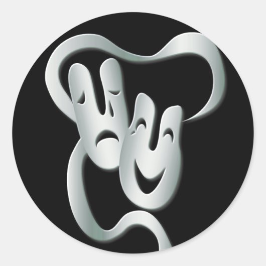 シアターマスクコメディ悲劇白黒シール ラウンドシール (正面)