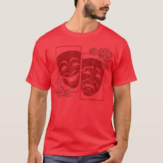 シアターマスクドラマコメディグランジソフト赤バラAr Tシャツ