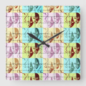 シアターマスクポップ・アートのアートウォールクロック スクエア壁時計 (正面)