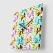 シアターマスクポップ・アートのアートウォールクロック スクエア壁時計 (傾斜)