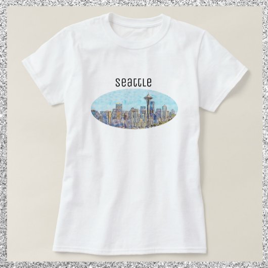 シアトルかわいらしワシントンスカイライン Tシャツ