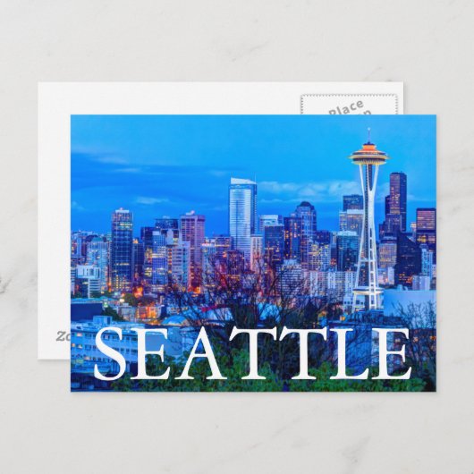 シアトルすごいスカイラインの近くで月が昇る ポストカード (正面/裏面)