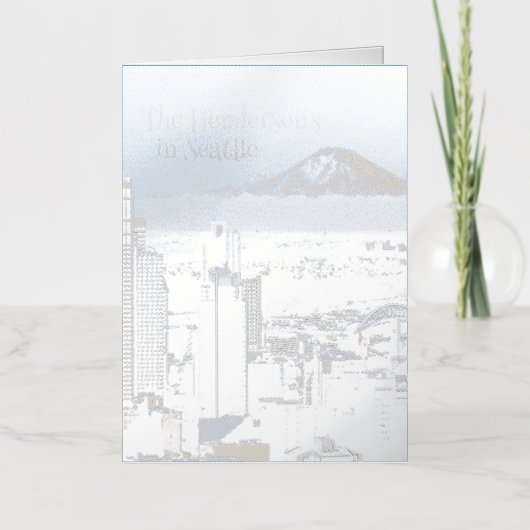 シアトルと山レイニア写真 箔グリーティングカード (正面)