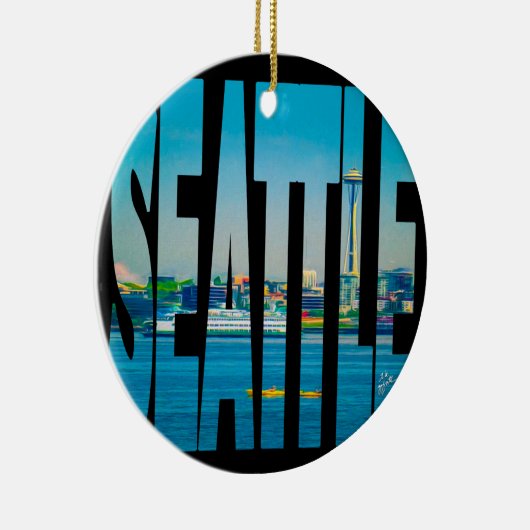 シアトルのスカイラインのタイポグラフィのモダンな写真の休日 セラミックオーナメント (右)