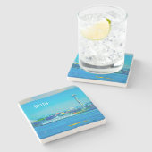 シアトルのスカイラインのモダンな水彩画の写真撮影 ストーンコースター (横)