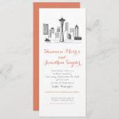 シアトルのスカイラインの招待状を結婚する行先 招待状 (正面/裏面)