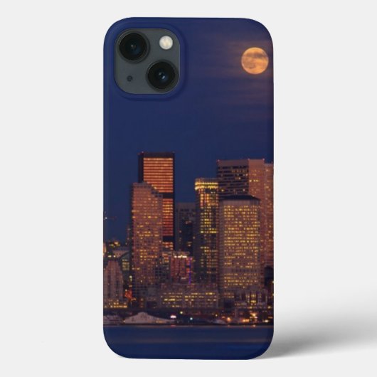 シアトルのダウンタウンのスカイライン上に満月が昇る Case-Mate iPhoneケース (裏面)