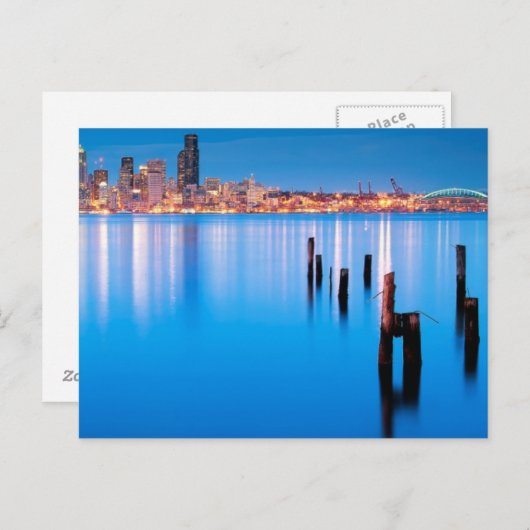 シアトルのダウンタウンのブルーアワービュー ポストカード (正面/裏面)