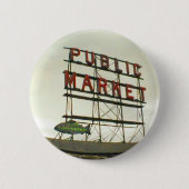 シアトルのパブリックマーケットワフィッシュボウルビュー 缶バッジ (正面)