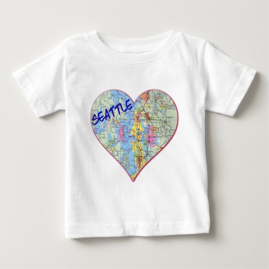 シアトルの地図ハート ベビーTシャツ (正面)