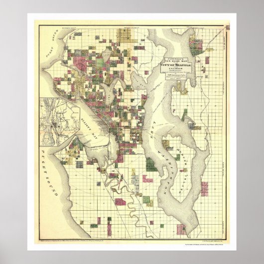 シアトルの地図1890 ポスター (正面)