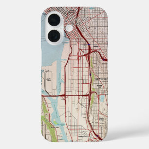 シアトルの地形都市の地図 iPhone 16ケース