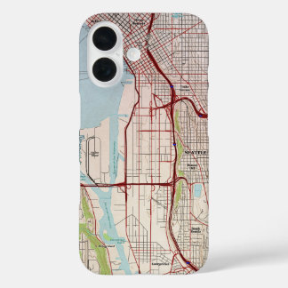 シアトルの地形都市の地図 iPhone 16ケース