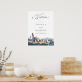 シアトルの水の色の結婚スカイラインのウェルカムサイン ポスター (キッチン)