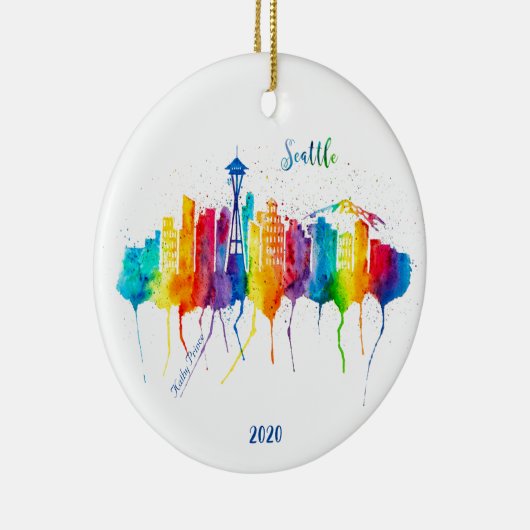 シアトルの水彩装飾クリスマス セラミックオーナメント (右)