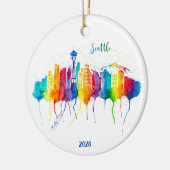 シアトルの水彩装飾クリスマス セラミックオーナメント (左)
