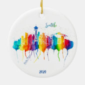 シアトルの水彩装飾クリスマス セラミックオーナメント (裏面)