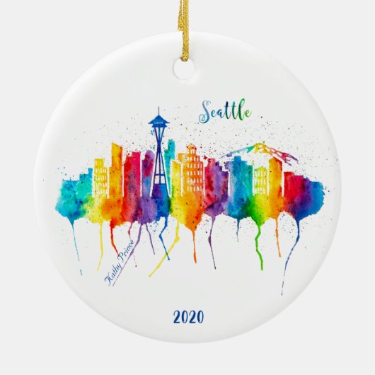 シアトルの水彩装飾クリスマス セラミックオーナメント (裏面)