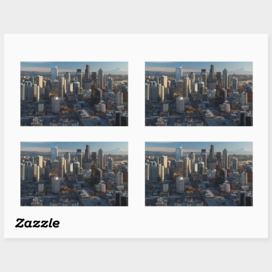 シアトルの街のスカイラインの空中表示 長方形シール (シート)