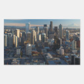シアトルの街のスカイラインの空中表示 長方形シール (正面)