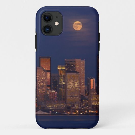 シアトルの街のスカイラインを越えて満月が昇る Case-Mate iPhoneケース (裏面)
