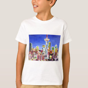 シアトルの輝くスカイラインと宇宙針 Tシャツ
