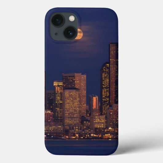 シアトルの都心のスカイラインに上がる満月 Case-Mate iPhoneケース (裏面)