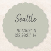 シアトルのGPS座標経度の緯度 ペーパーコースター (正面)