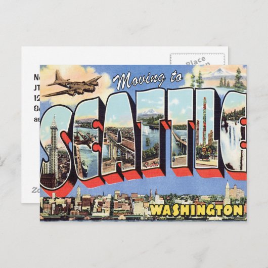 シアトルへの移動WAヴィンテージの変更 案内ポストカード (正面/裏面)